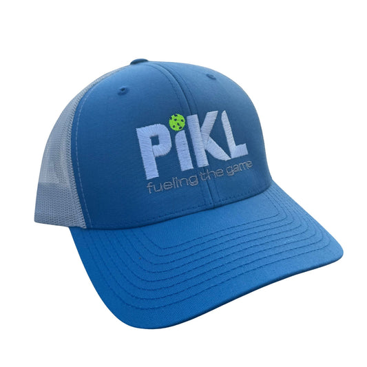 Steel Blue/Silver Retro Trucker Snapback Cap (White Logo)