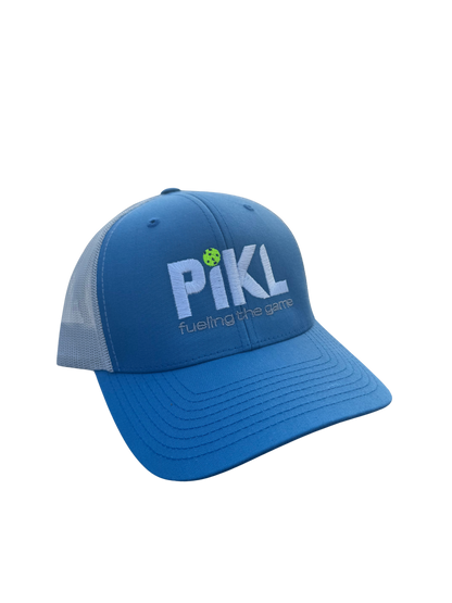 Steel Blue/Silver Retro Trucker Snapback Cap (White Logo)
